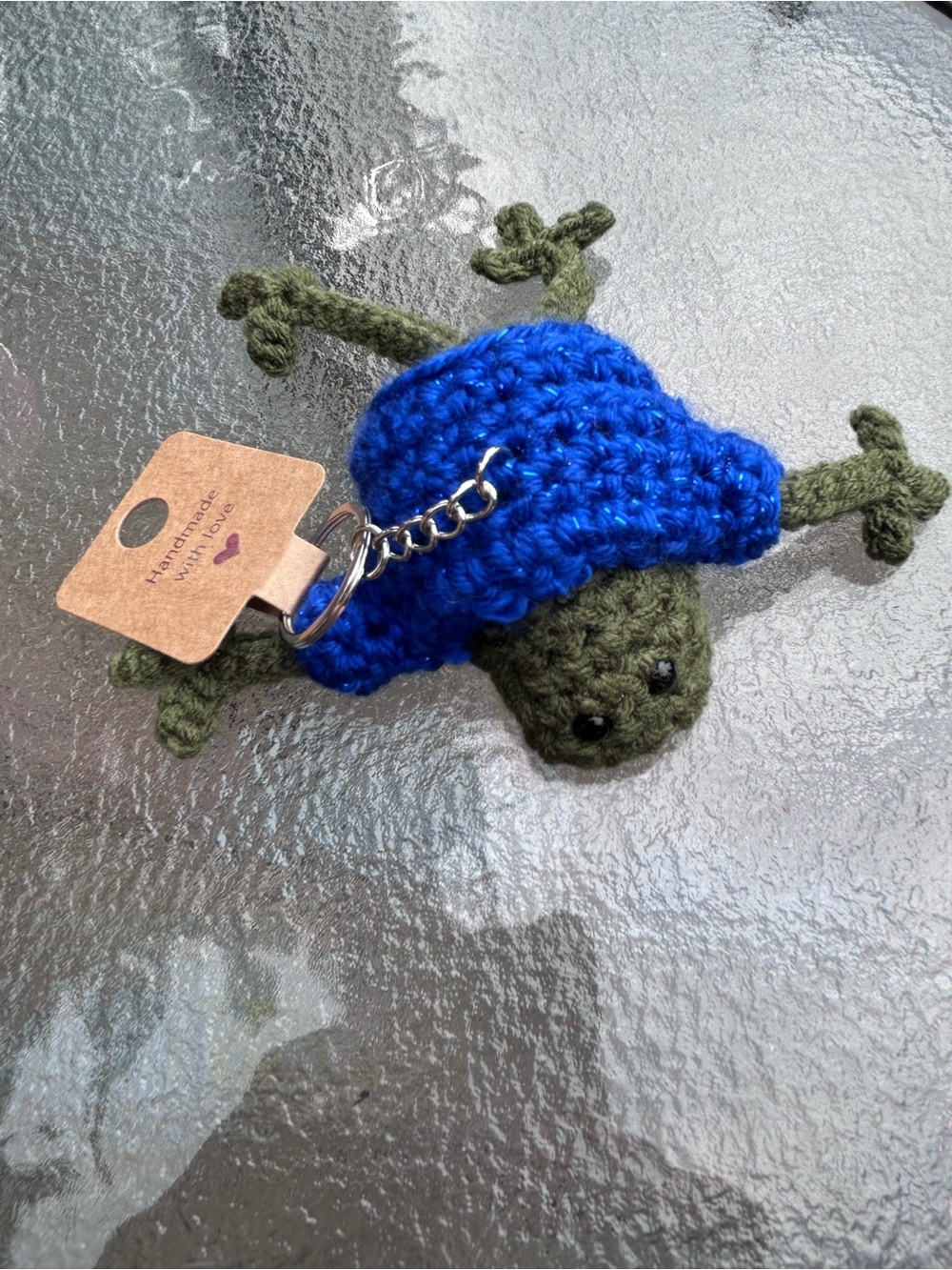 Handmade frog Keychain - Blue